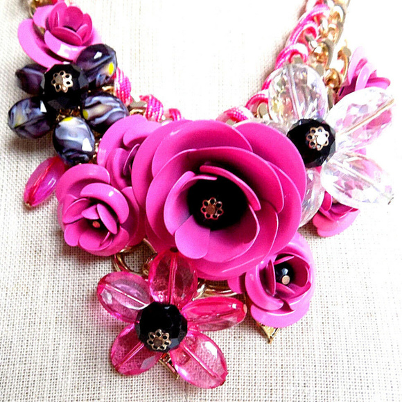 Romeo and Roses Pink Floral Cluster Bib Statement - Picture 3 of 5